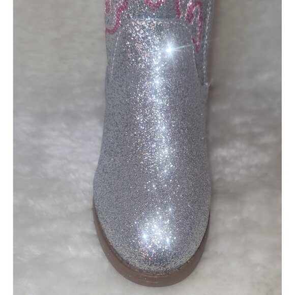 Cowboy Boots LITTLE KIDS Size US 9 Silver Pink detail Sparkle Glitter By Pawz - Picture 7 of 8